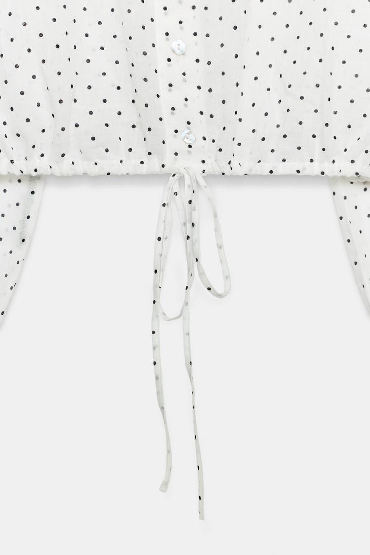 Camisa corta de gasa con lunares y cordón ajustable 6