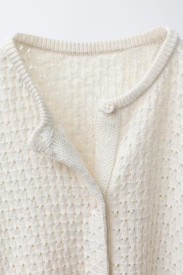 COMBINAISON EN MAILLE AVEC TEXTURE PIED CONVERTIBLE COTON, SOIE ET CACHEMIRE - Écru moyen de Zara - Image 4