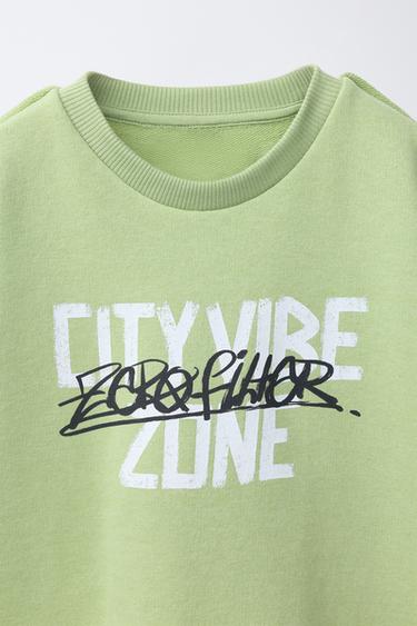 GRAFFITI PRINT SHORT SLEEVE SWEATSHIRT - washed green by Zara - Image 2