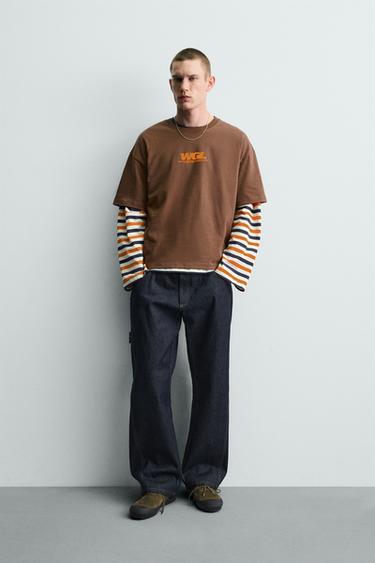 CONTRAST SLOGAN PRINT T-SHIRT - Brown by Zara