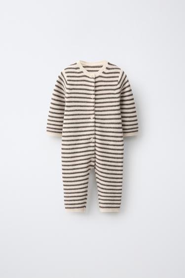 STRIPED WOOL BLEND AND CASHMERE KNIT JUMPSUIT - Light beige by Zara