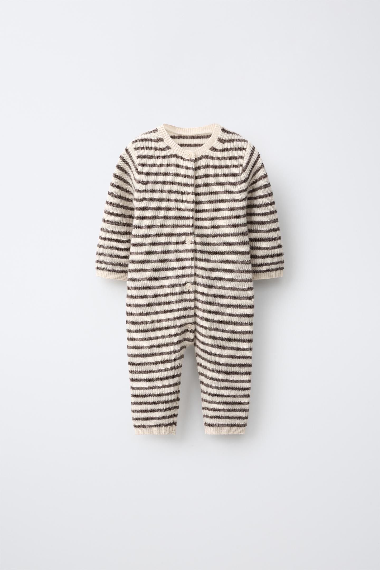 Детский комбинезон Zara Striped Knit with Wool and Cashmere, цвет: Светлый бежевый — фото 2