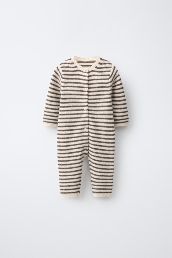 LANGE GEBREIDE JUMPSUIT MET STREPEN, WOL EN KASJMIER - Lichtbeige van Zara - Afbeelding 0