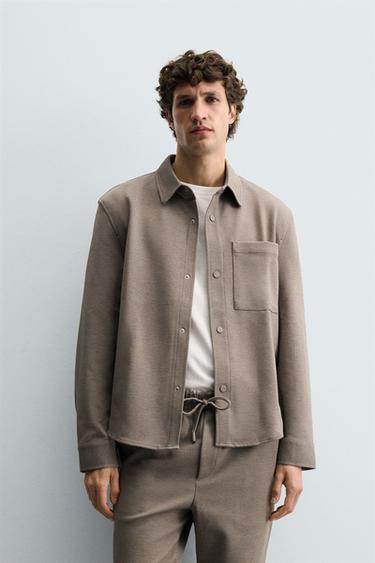 Zara COMFORT NON-IRON OVERSHIRT - Tan marl