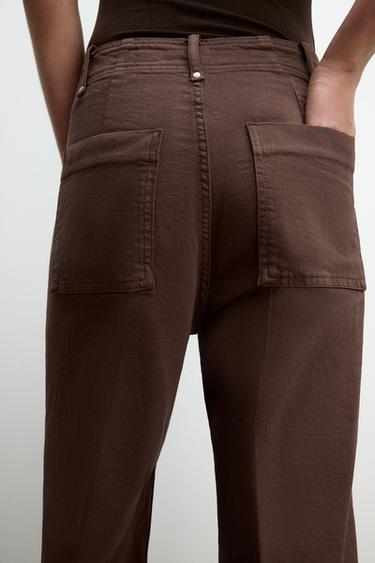 JEANS ZW COLLECTION WIDE LEG TIRO ALTO - Marrón claro de Zara