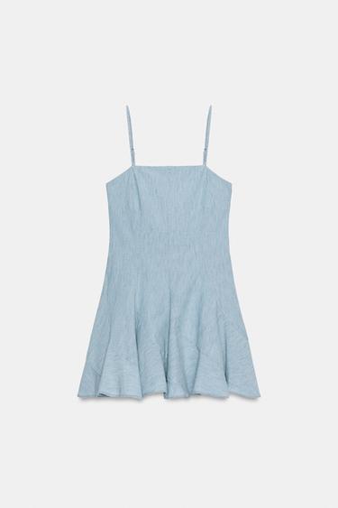 TRF DENIM MINI DRESS WITH GORES - Light blue by Zara - Image 4