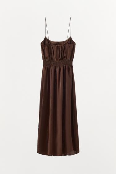 ROBE SATINÉE PLIS - Marron de Zara - Image 4