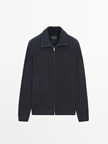 Cardigan tressé 100 % laine à fermeture Éclair - Bleu marine de Zara