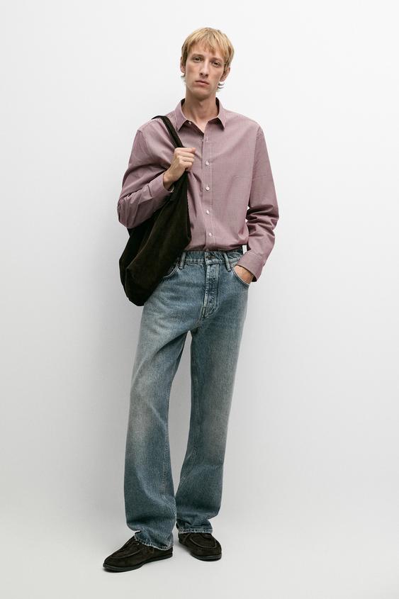 Chemise regular fit à carreaux vichy - Rouge foncé de Zara - Image 0