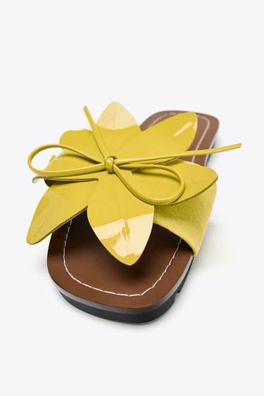 LEATHER FLOWER SANDALS - Lime Green by Zara - Image 4