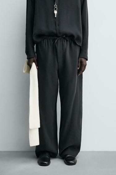 Zara FLOWY RELAXED FIT PANTS - Black