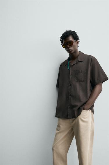 REGULAR FIT COTTON VOILE SHIRT - Dark brown by Zara - Image 5
