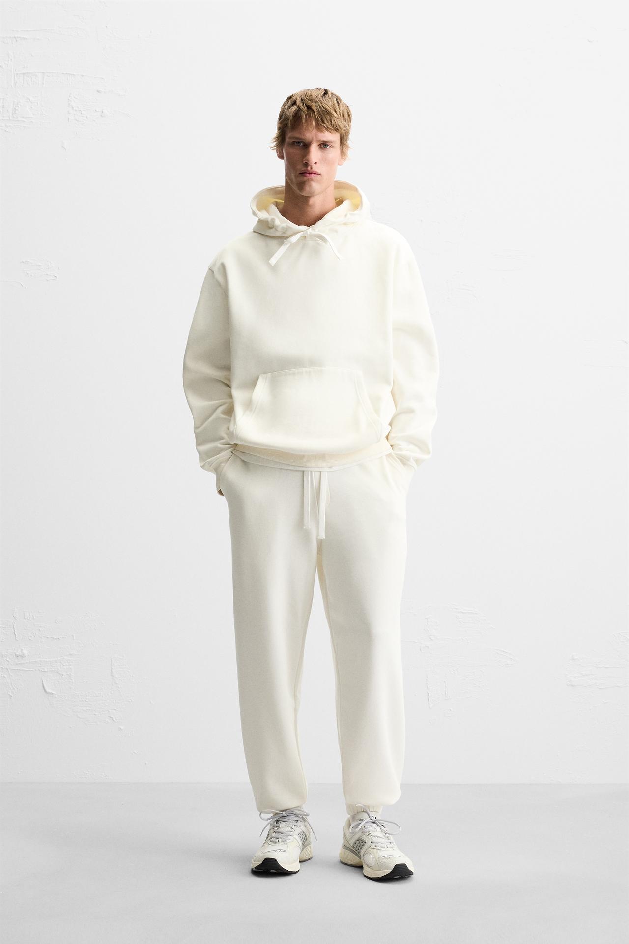 Zara BASIC HOODIE SWEATSHIRT - Oyster-white