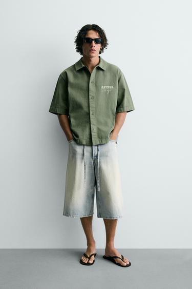 WASHED CONTRAST PRINT SHIRT - washed green by Zara