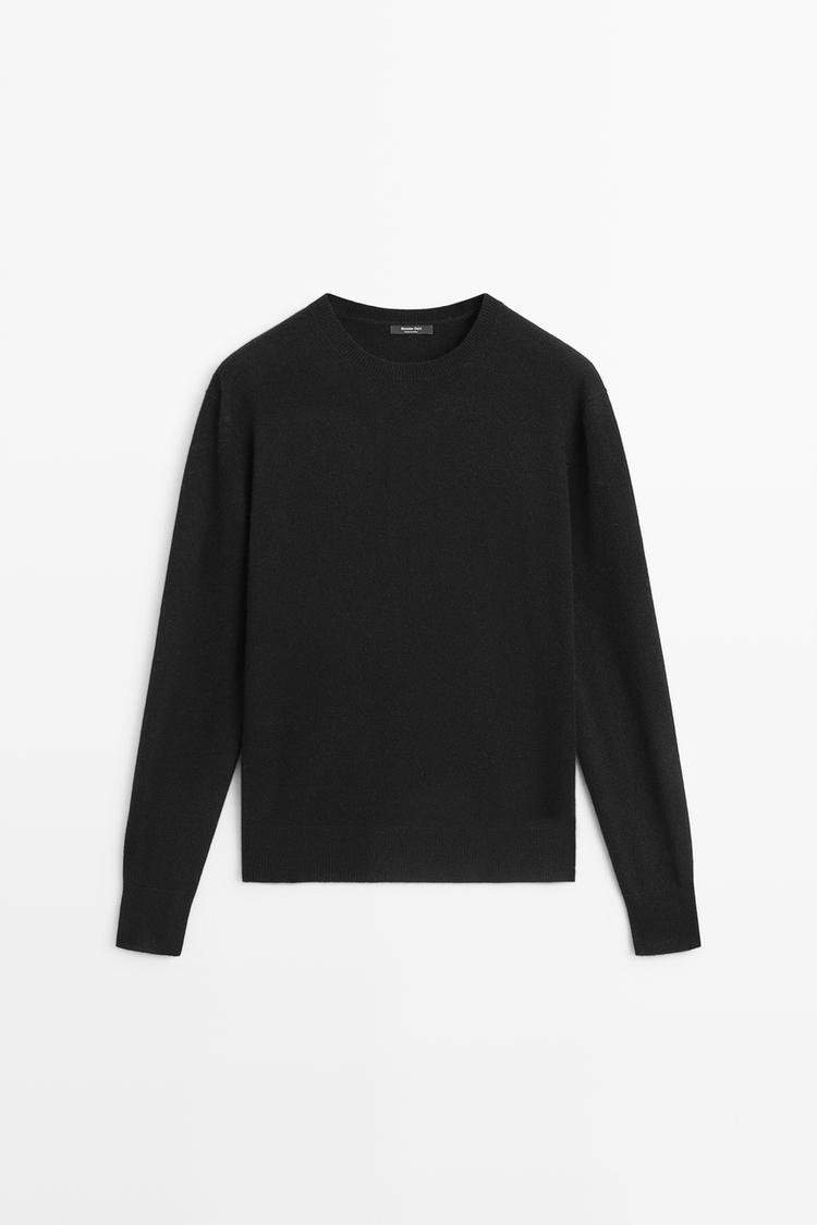 Wool blend crew neck knit sweater — Black