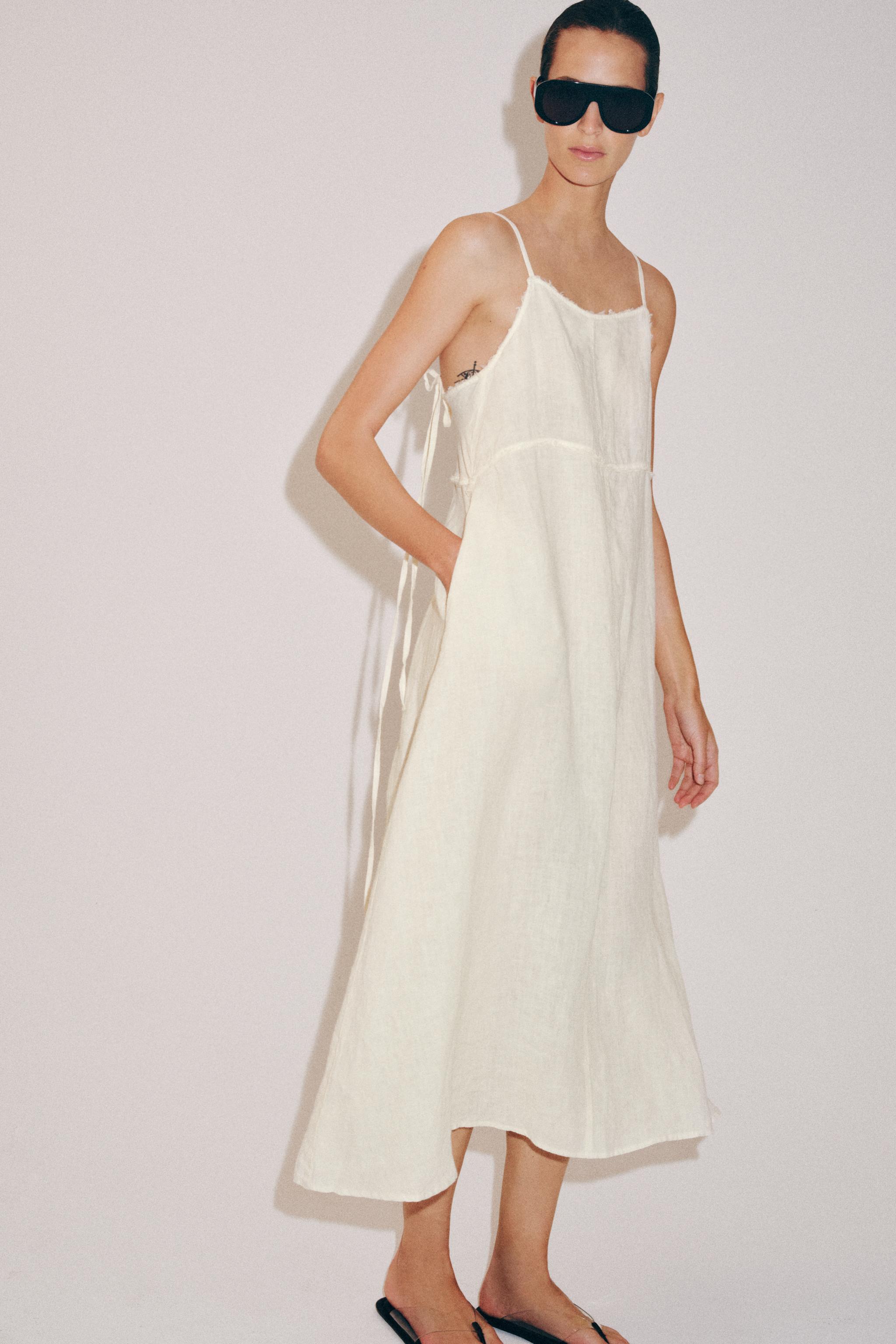 ZW COLLECTION 100% LINEN MIDI DRESS — Ecru