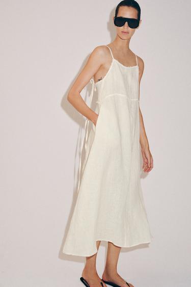 ZW COLLECTION 100% LINEN MIDI DRESS - Ecru by Zara - Image 1