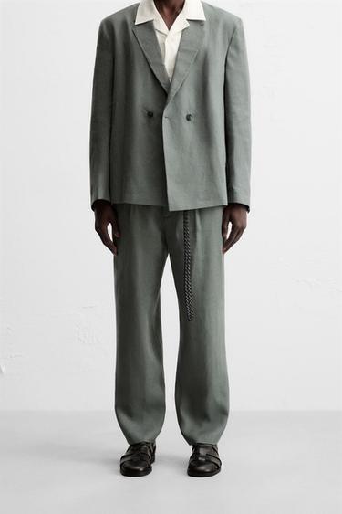 100% LINEN SUIT TROUSERS - washed green by Zara