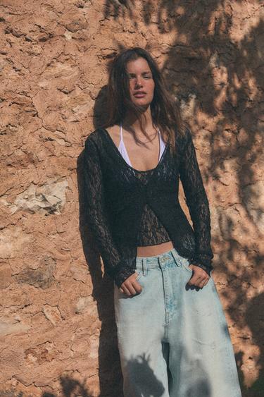 DOUBLE EFFECT LACE TOP - Black by Zara