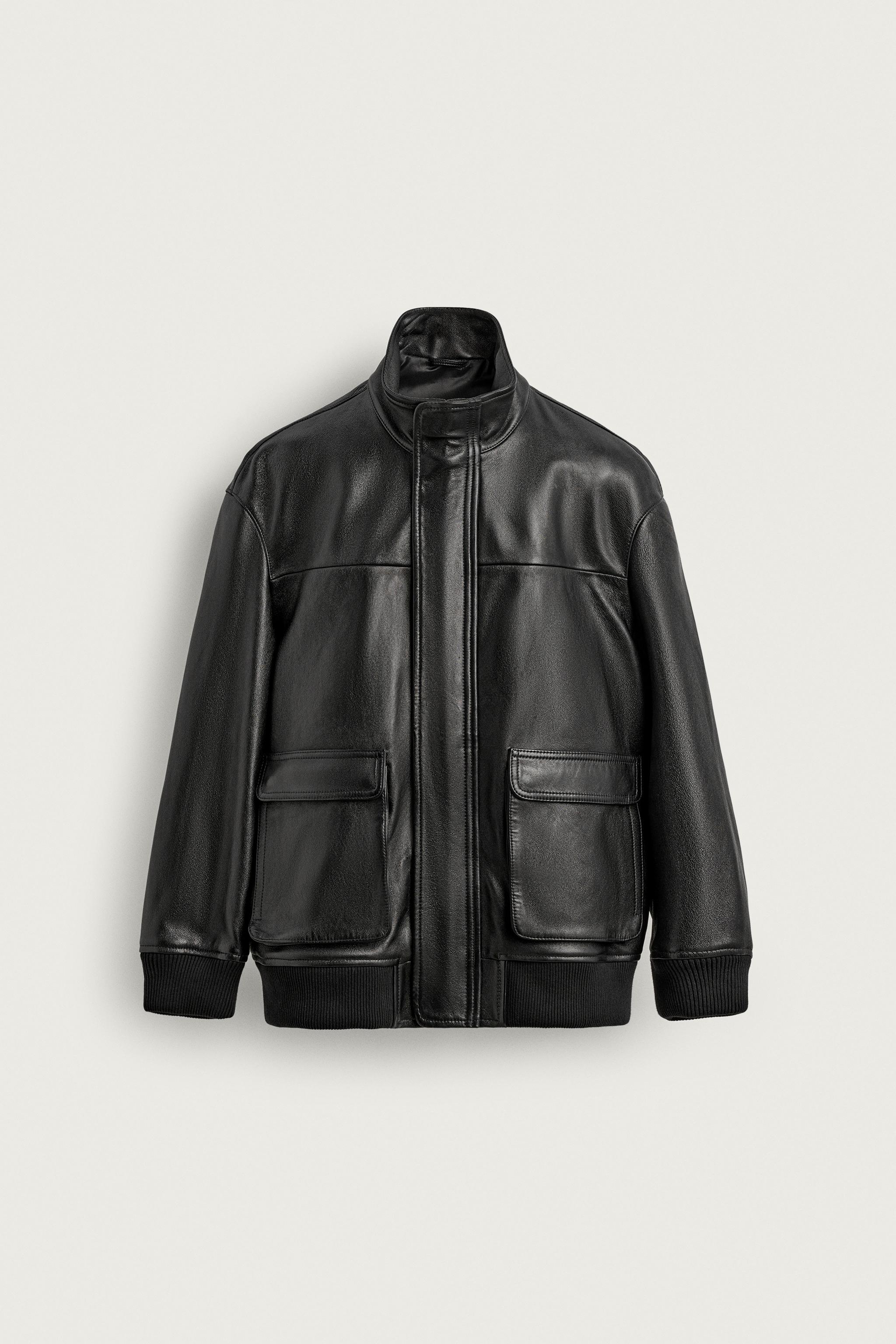 ZARA origins レザージャケット RELAXED FIT LEATHER JACKET ORIGINS - Black | ZARA New Zealand