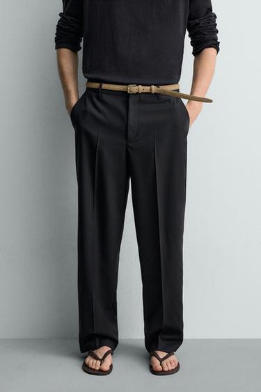 100% WOOL STRAIGHT-LEG TROUSERS - Navy blue by Zara