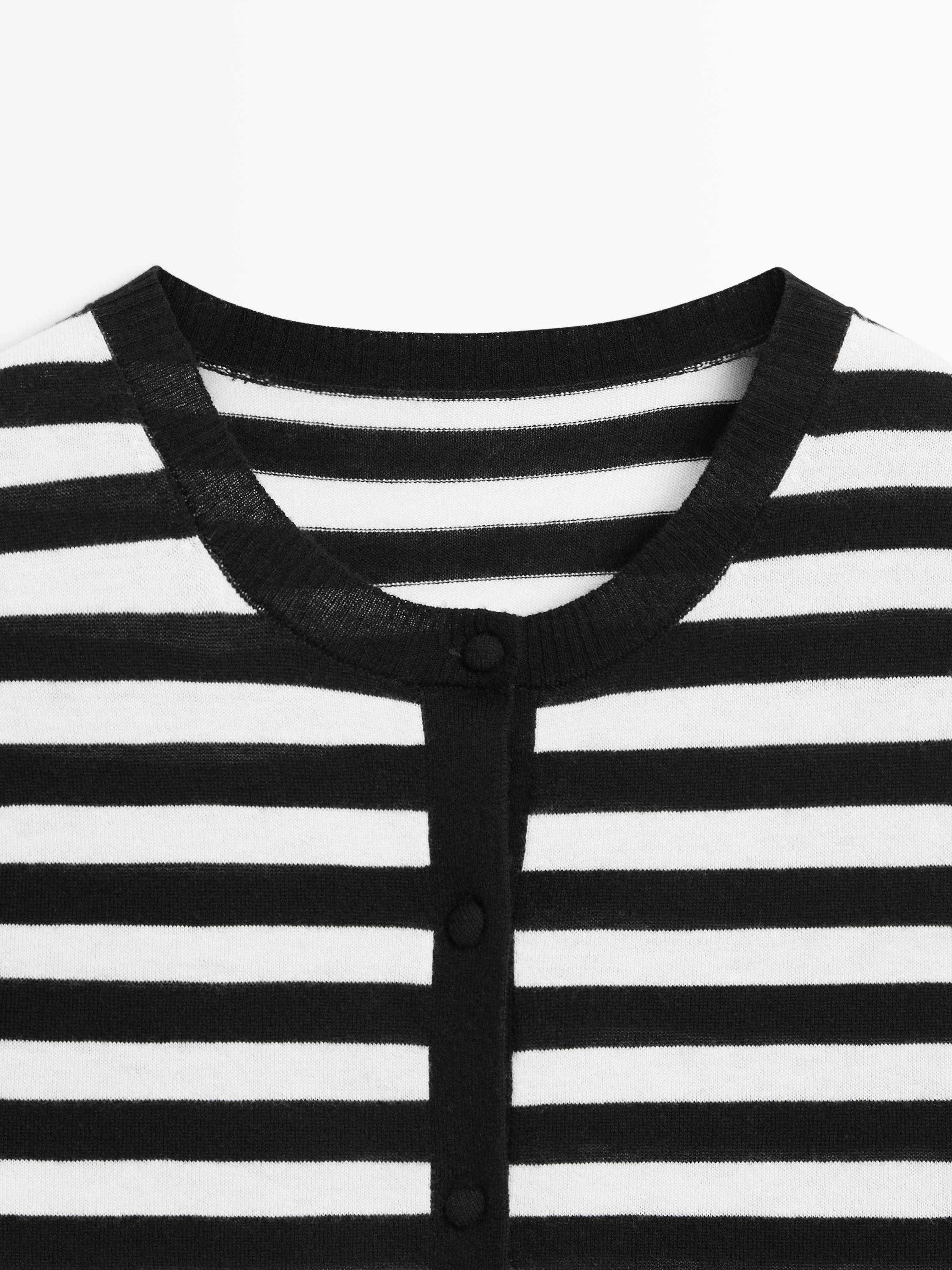 Striped short sleeve knit cardigan