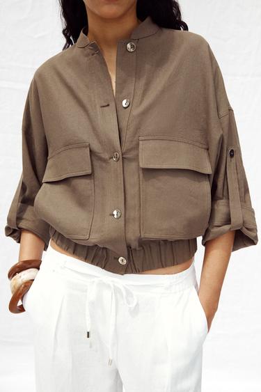 КУРТКА ИЗ СМЕСОВОГО ЛЬНА С ШИРОКИМИ РУКАВАМИ — СВЕТЛО-КОРИЧНЕВЫЙ от Zara