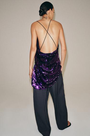 TOP DRAPÉ À PAILLETTES ZW COLLECTION - Violet de Zara - Image 5