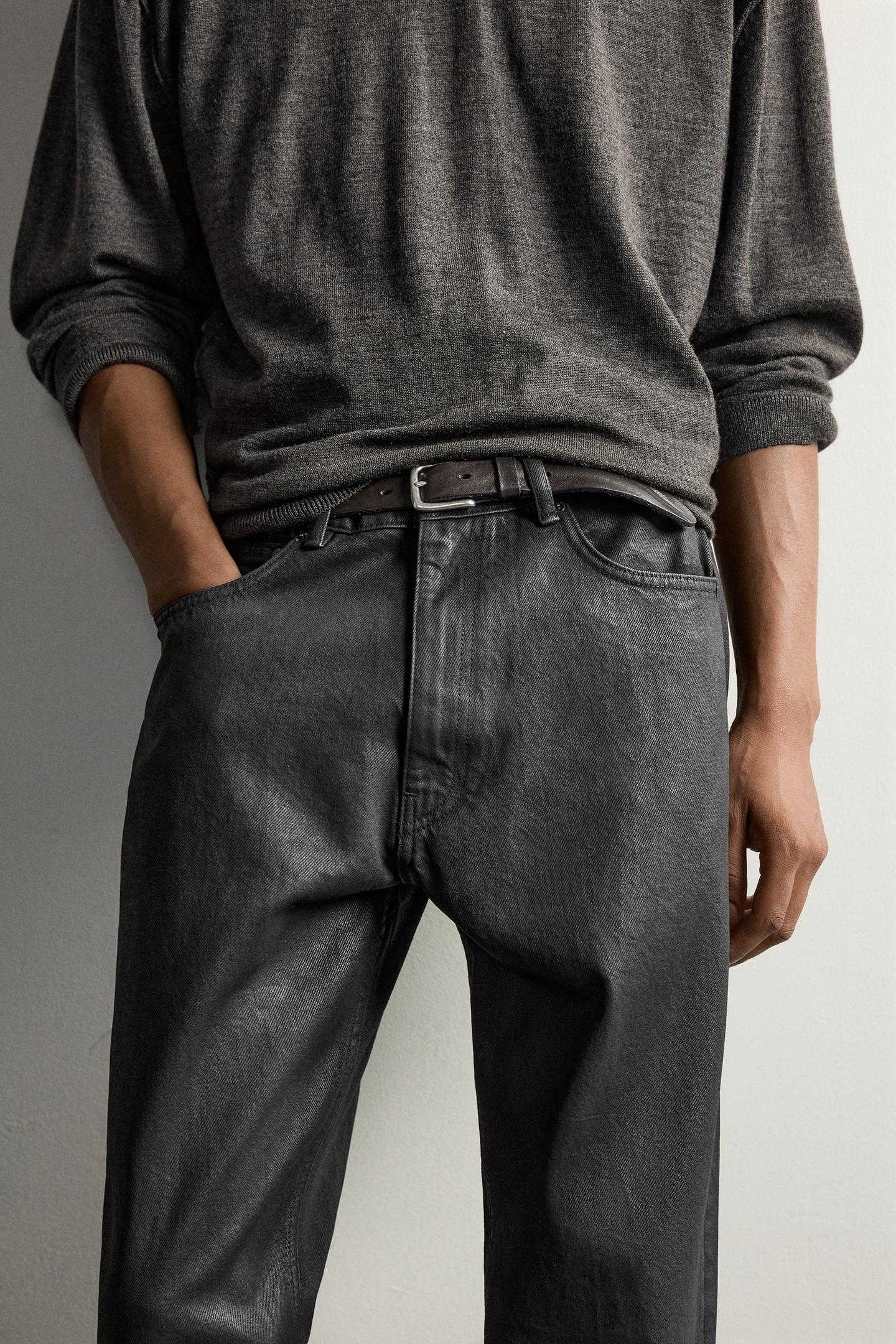 Мужские джинсы Zara Wax-Effect Loose Fit, цвет: Чёрный — фото 5