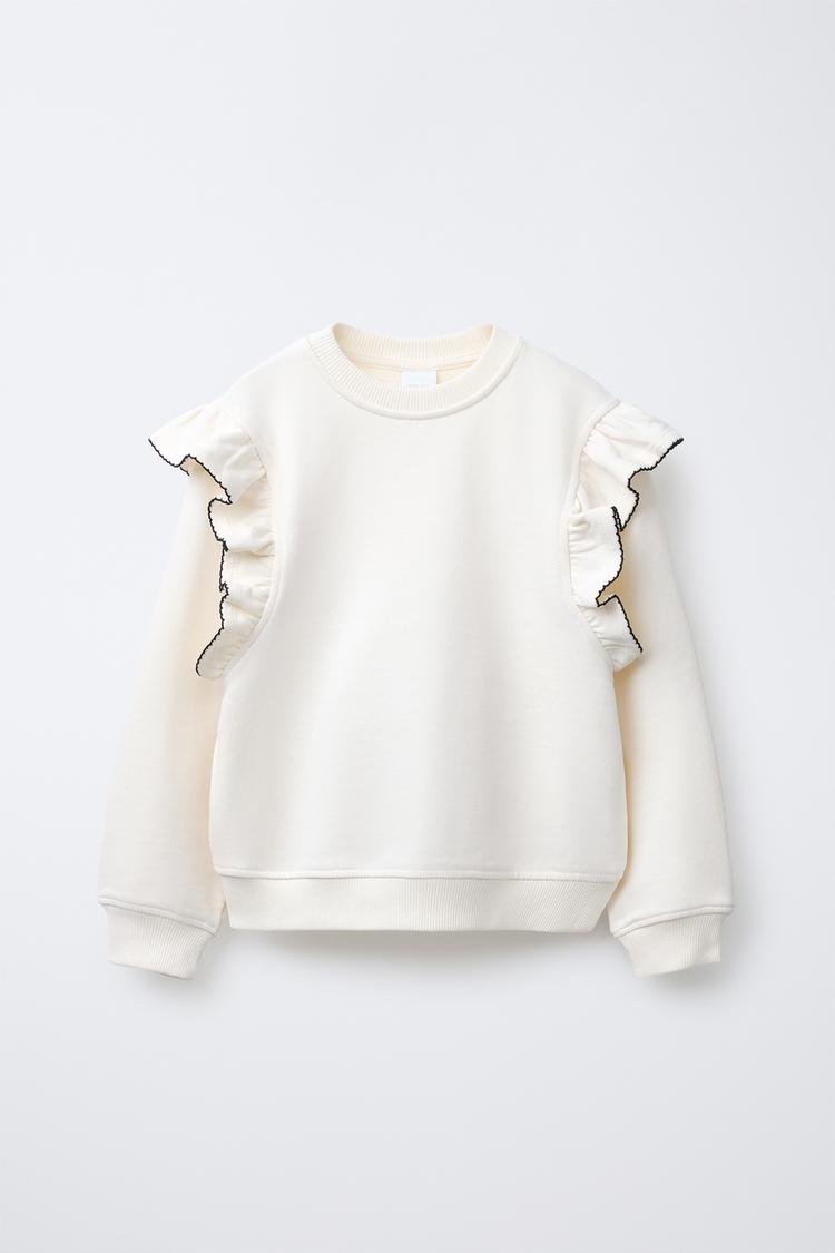 TOPSTITCHED RUFFLED SWEATSHIRT Ecru ZARA United States