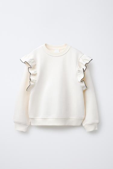 SWEATSHIRT WITH RUFFLES AND TOPSTITCHING - Ecru by Zara - Image 0
