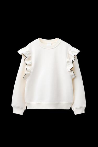 SWEATSHIRT MIT STEPPNÄHTEN UND VOLANTS - Cremefarben von Zara - Bild 0