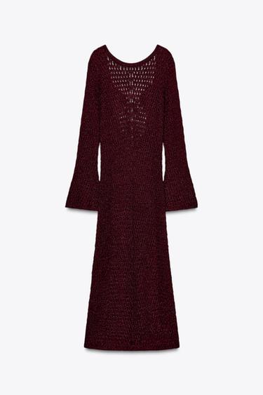 OPEN BACK KNIT MIDI DRESS - Maroon by Zara