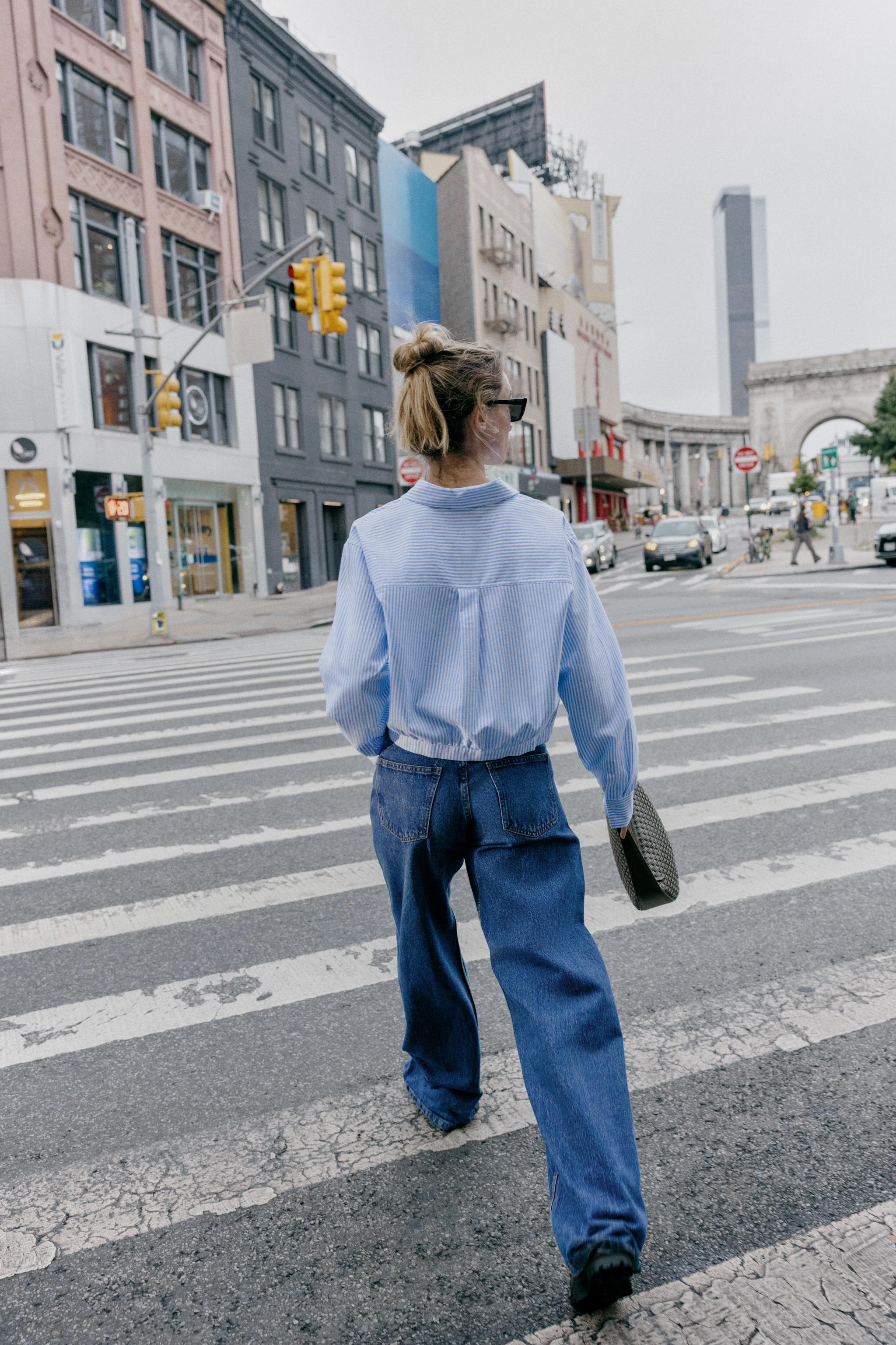 クロップド オックスフォード シャツ ストライプ柄 プリーツウエスト