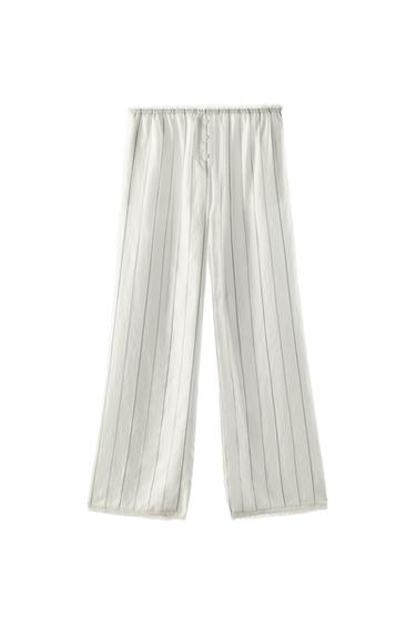 PANTALÓN RAYAS PUNTILLA - Blanco de Zara