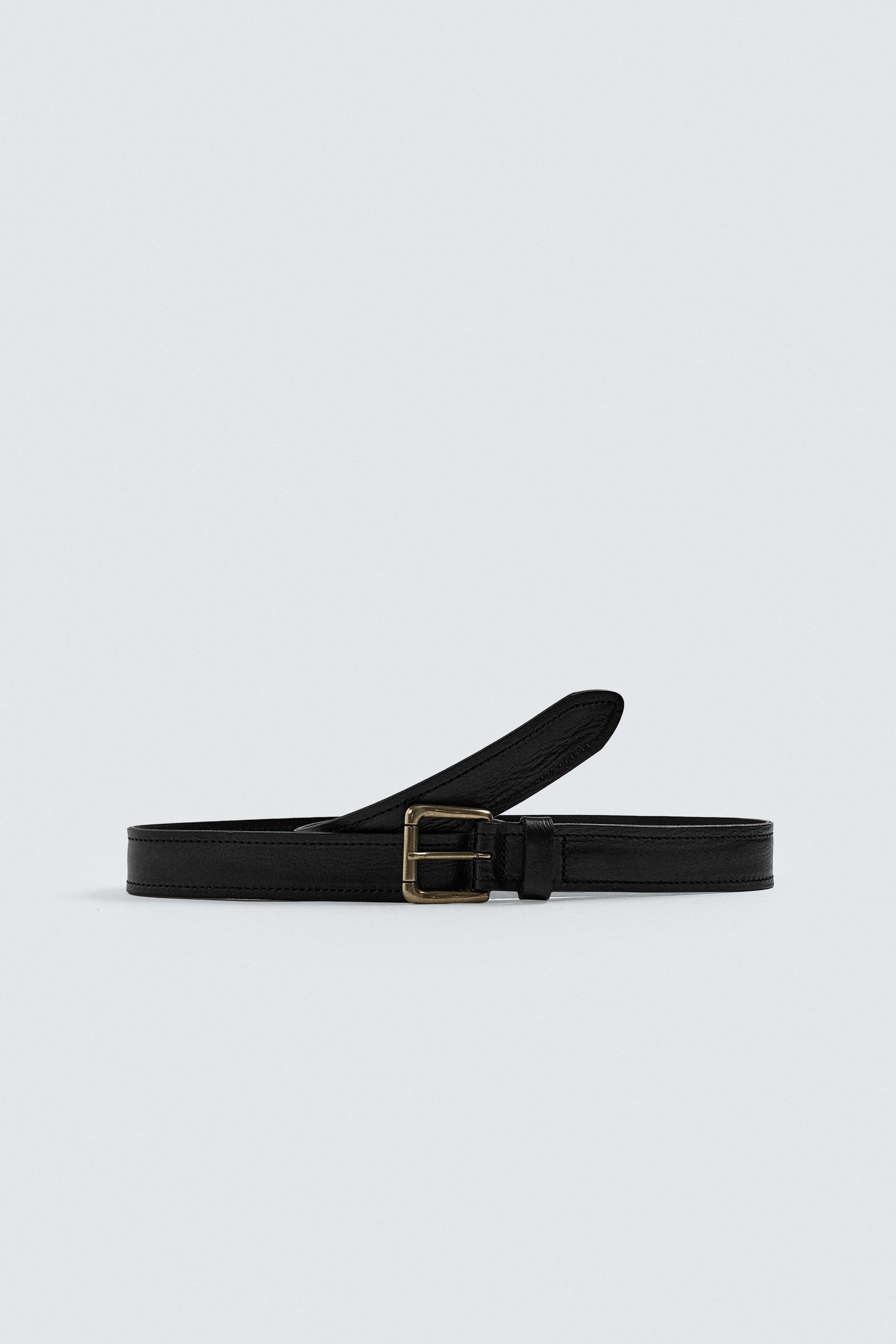 VINTAGE EFFECT LEATHER BELT - Black | ZARA United States