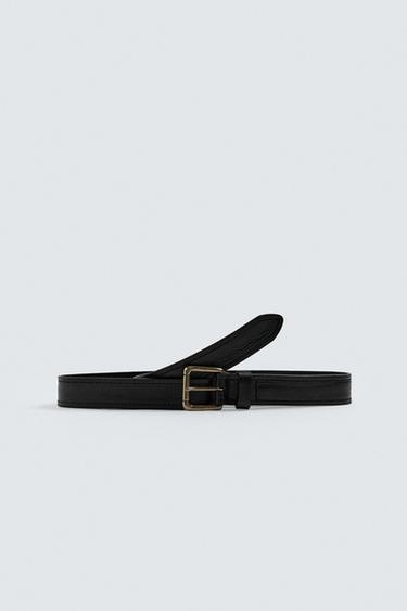 VINTAGE EFFECT LEATHER BELT - Black by Zara