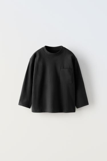 Zara PLAIN POCKET T-SHIRT - Black