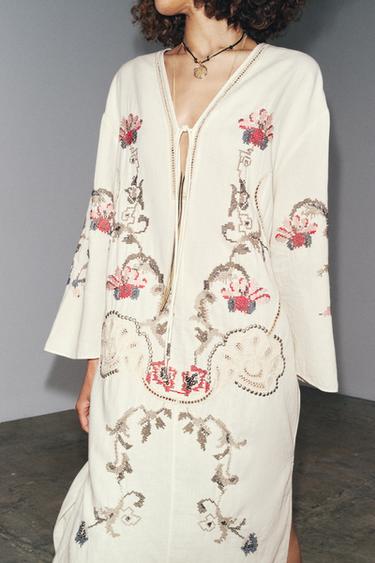 ZW COLLECTION EMBROIDERED MIDI DRESS - Ecru by Zara - Image 3