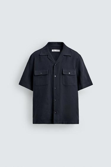 CHEMISE EN JACQUARD À RAYURES ET POCHES - Bleu marine de Zara