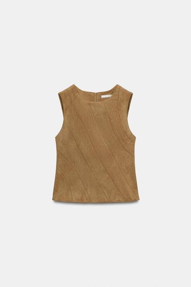 FAUX SUEDE TOP - Mid-camel by Zara - Image 5