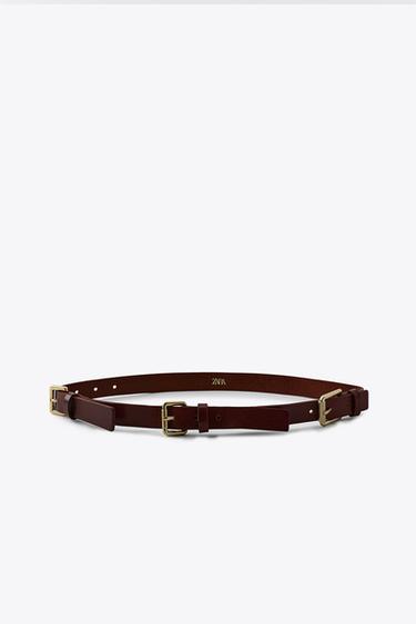 CINTURÓN PIEL HEBILLA MULTIPOSICIÓN - Rojo oscuro de Zara