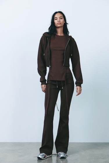Zara FLARE INTERLOCK PANTS WITH SEAMS - Brown