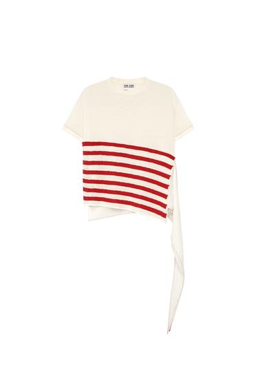 TOP DIN TRICOT CU DUNGI ASIMETRIC - THE ITEM ZARA WOMAN - Alb / Roșu de la Zara