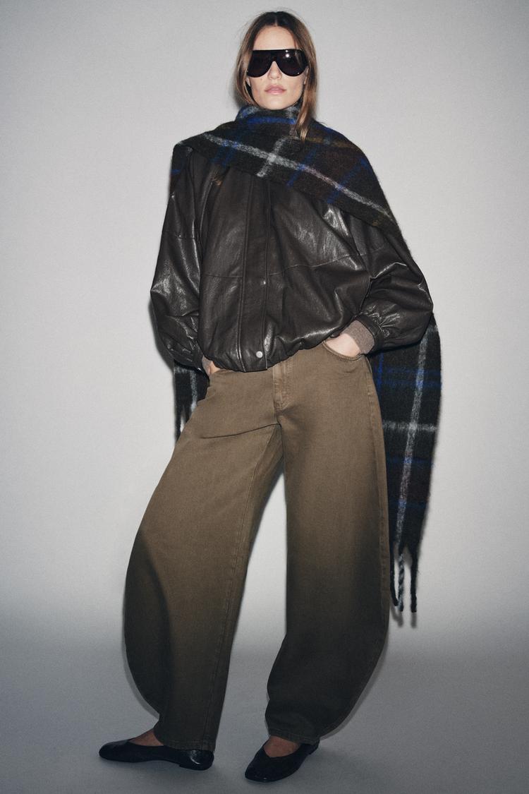 ZW COLLECTION LEATHER EFFECT BOMBER JACKET Taupe grey ZARA