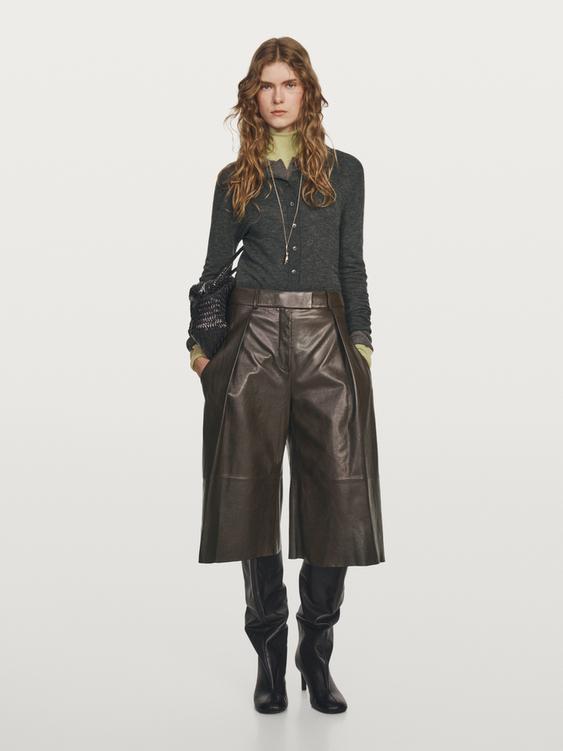 Long nappa leather Bermuda shorts with darts - STUDIO