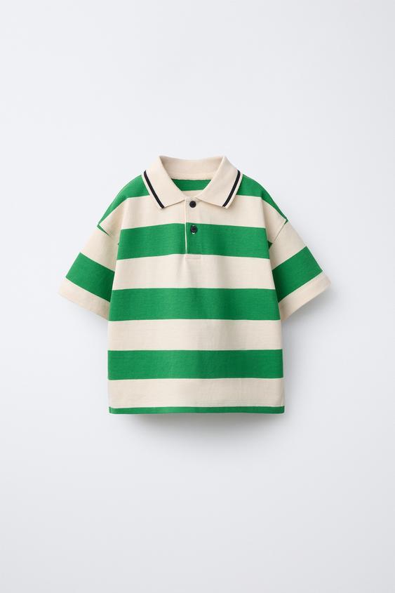 STRIPED POLO SHIRT - Green by Zara - Image 0