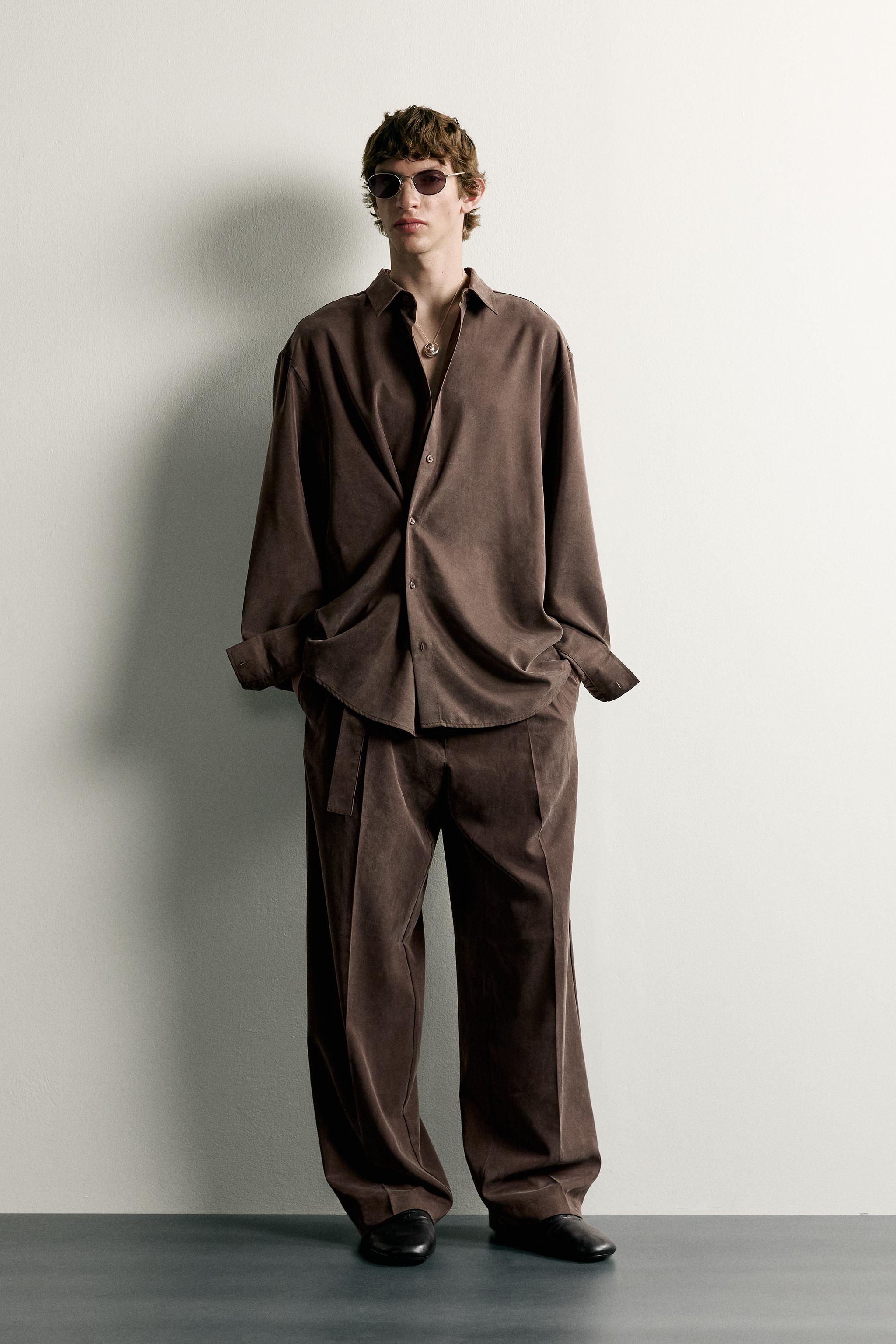 RELAXED-FIT BELTED FLUID TROUSERS