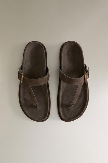 LEATHER SANDALS WITH ASYMMETRIC STRAP - Brown by Zara - Image 2