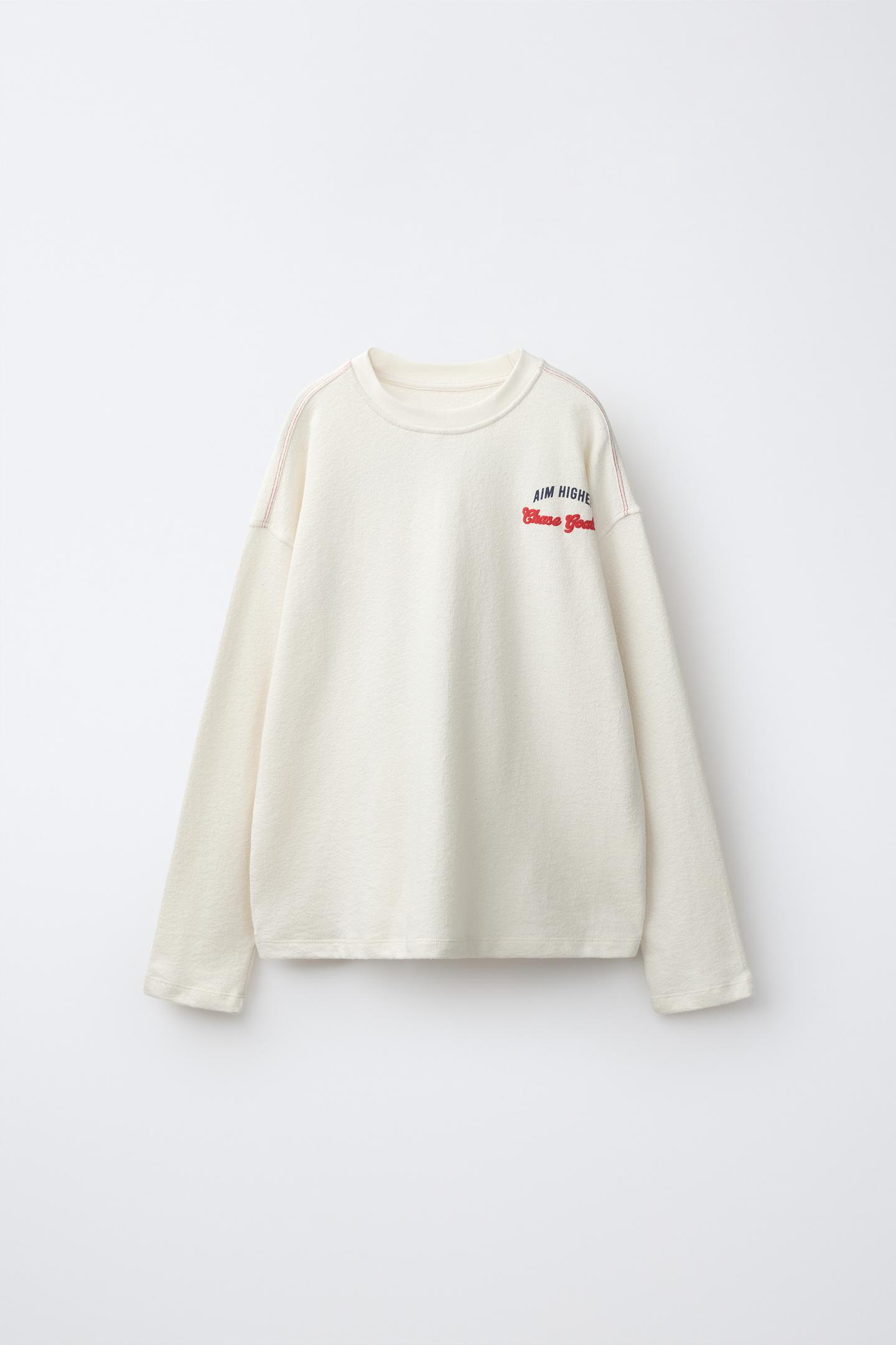 Детская футболка Zara Text Print, цвет: Устричный белый — фото 1